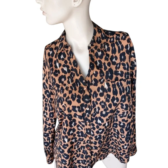 Talbots Cheetah Print Button Down Long Sleeve Womens Top Size Large - Picture 8 of 15